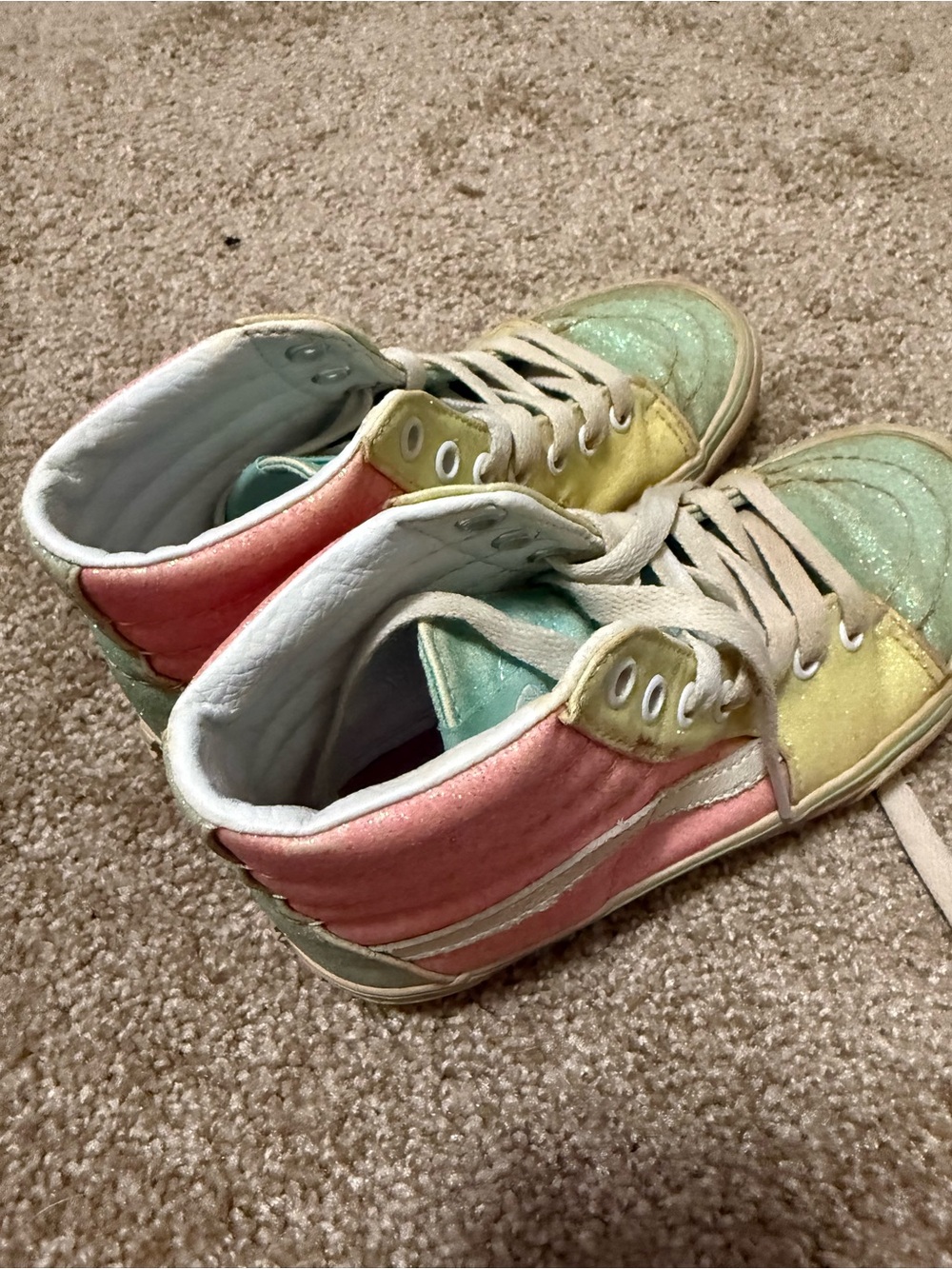 Vans Kidsโ High-Top Sneakers in Pink, Mint & Yellow